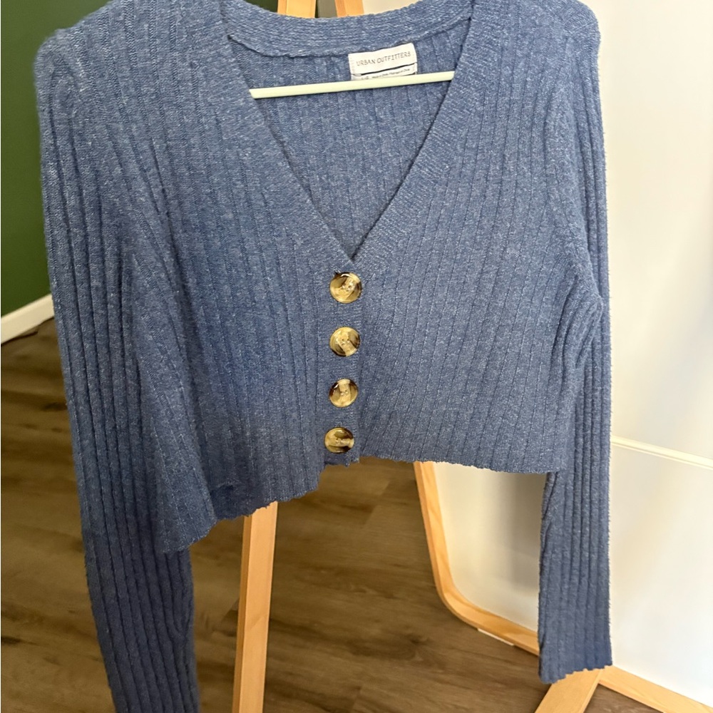 Blue Ribbed cropped Cardigan Urban Outfitters
